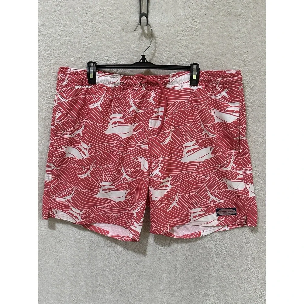 Vineyard Vines Swim Trunks‎ Shorts Mens XL Mesh Lined Sail Boats Pockets Pink